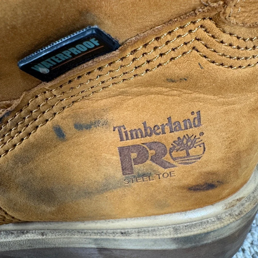 Timberland PRO Mens Direct Attach Steel Toe Waterproof Boots Size 11 Leather Tan